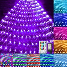 Christmas Decorations Connectable 3X2M RGB LED Net Lights 224 With Remote Outdoor Plug in Bushes Mesh String 231025