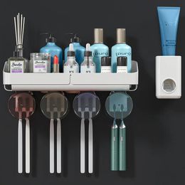 Toothbrush Holders Toothbrush Holder Bathroom Organiser Storage Toothpaste Squeezer Case Dispenser Cup Brush Stand Accessory Washroom Wall Shelf 231025