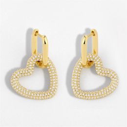 Gold Heart Drop Earrings for Women Geometric Zirconia Huggie Earrings Dangle Micro Pave Statement Jewellery Whole ersu112166