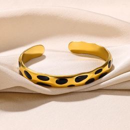 Bangle Black Drip Oil Spots Cute Bangles For Women Girl Gifts Jewellery Gold Colour Stainless Steel Adjustable Cuff Daily Wearing