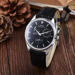 Mens Automatic Watch Mechanical Dual Time Black Blue Leather 123