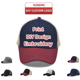 Ball Caps KUNEMS Custom Embroidery Mesh Cap Baseball Cap for Men and Women DIY Design Picture Print Hat Quality Trucker Hat Unisex 231025