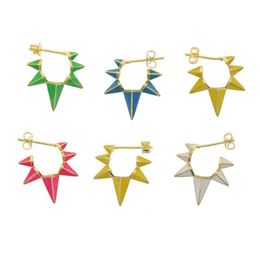 Unique Design European Women Fashion Jewelry Colorful Neon Enamel 5 Spikes Rivet Hoop Earring Gold Color & Huggie228b