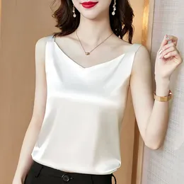 Women's Tanks Women 2023 Summer Fashion Ice Silk Camisole Tops Female V-neck Thin Sleeveless Ladies Solid Color Satin Camis Q73