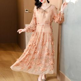 Casual Dresses Women Embroidery Silk Long Sleeve Ruffled V-Neck Dress Spring Summer Luxury Elegant Prom 2023 Korean Bodycon Vestidos