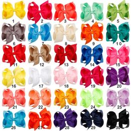 30pcs lot 4 Inch Solid Hair Bow With Clip Girls Grosgrain Ribbon Hairbows Boutique Handmade Hairpin For Kids Hair Accessories190z