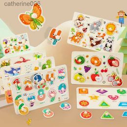 Puzzles Montessori Wooden Puzzles Hand Grab Boards Toys Tangram Jigsaw Baby Educational Toys Cartoon Animals Fruits 3D PuzzlesL231025
