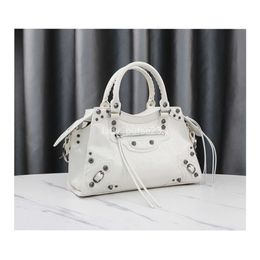 Three Balencaiiga Rivet Bags Classic Leather Bags in 23 New Shoulder Neo Cagole One Locomotive Handbag Women's High Diagonal Quality Straddle RR0J