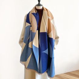 Sarongs Luxury Geometry Design Print Cashmere Scarf Women Thick Wraps Winter Shawls Pashmina Warm Blanket Poncho Stoles Bufanda Tassels 231025