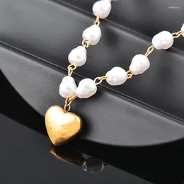 Pendant Necklaces LEEKER 316L Stainless Steel Necklace For Women Gold Color Heart Chain Pearl 2 Layers Choker Wedding Bridal Jewelry LK3