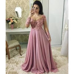 Light Pink Long Sleeve Prom Dresses Jewel Neck Robe De Gowns Princess Vintage Bridal Dress Mariage Glitter Beads 328 328