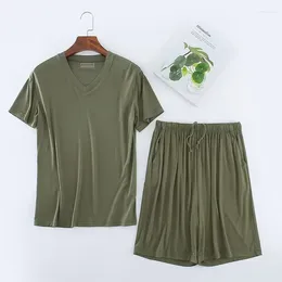 Men's Sleepwear Modal Pyjama 2024 Thin Sleeve Casual Home Plu Short T-shirt Summer Mens Clothing V-neck Shorts Size Sets Solid