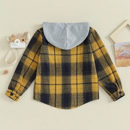 Jackets Kid Baby Girl Boy Long Sleeve Shirt Jacket Plaid Print Button Closure Fall Hoodie Coat Tops