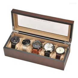 Watch Boxes Wood Box Vintage Storage Case 5 Slots Wrist Watches Display Holder Portable Organizer Accessory Gift For Men