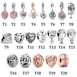 New Original 925 Sterling Silver Bead Family Mother Day Love Heart Pendant Charm Fit Pand Bracelet Necklace DIY Women Jewelry329S