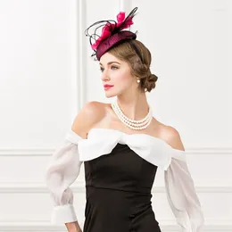 Berets Stylish Yarn Women Fedoras Hat Ladies European Retro Banquet Linen Cap Flower Elegant Hats Wedding Caps H6595
