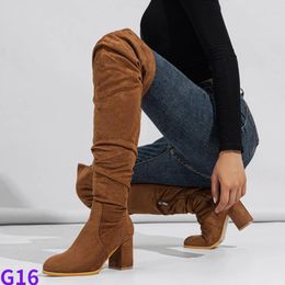 Boots 2023 Fashion Round Toe Zip Thigh High Boot Women Autumn Winter Casual Chunky Heels Motorcycle Over The Knee Shoe Botas Mujer