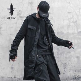 Men's Jackets AOGZ Autumn Hooded Windbreaker Jacket Black Hip Hop Streetwear Loose Outwear Techwear Ninja Tactical Function Jacket Trench Coat YQ231025