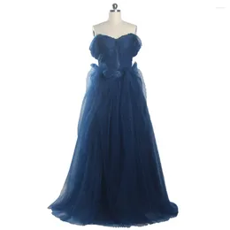 Party Dresses Evening Navy Blue Tulle Sweetheat Collar Beading Handmade Pleat A-line Floor Length Plus Size Lace Up Dress B1244