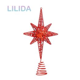 Other Festive Party Supplies 28cm Christmas Tree Top Iron Glitter Star Christmas Tree Decorations Home Decor Xmas Hanging Ornaments Navidad Year 231025