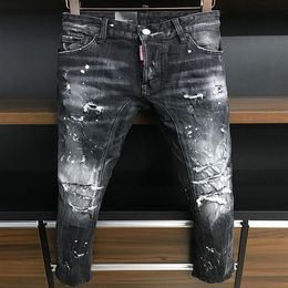 s Men Jeans Hole Light Blue Dark GREY ITALY Brand Man's Long Pants Trousers Streetwear denim Skinny Slim Straight D2 217Q