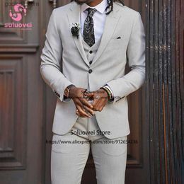 Men's Suits Blazers Fashion Slim Fit Suit For Men Wedding African Groom 3 Piece Jacket Vest Pants Set Male Business Blazer Formal Notch Lapel Tuxedo Q231025