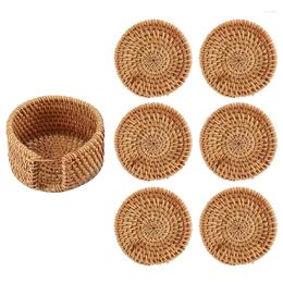 Table Mats 6Pcs/Lot Creative Drink Coasters Set For Tea Accessories Round Tableware Placemat Dish Mat Rattan Weave Cup Pad 8Cm