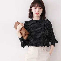 Women's Blouses Fashion Printing Ruffles Polka Dot Clothing 2023 Autumn Winter Loose Casual Tops Office Lady Shirts