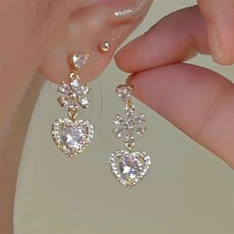 Stud 1 Pair Snowflake Zircon Heart Earrings Ear Studs Sweet Temperament Piercing Jewellery Shiny Love Flower For Women 231025