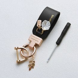 Keychains Lanyards Creative Leaf Shell Pendant Keychain PU Leather Key Ring Women Men Car Phone Charm Holder Business Party Gift Trinket 231025