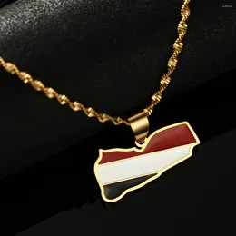 Pendant Necklaces Enamel Gold Silver Plated Stainless Steel Yemen Map Flag Neckalces Yemeni Trendy Jewellery For Women Men