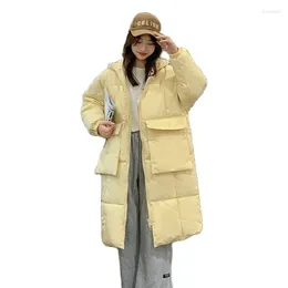 Women's Trench Coats Long Loose Korean Bread Clothes Women Parkas Big Pocket Warm Casual Cotton Padded Jackets 2023 Hooded Outwear Female
