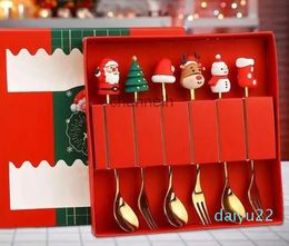 Christmas Decorations Spoons Fork Set pcs/set Delicate Xmas Dessert Spoon And Decor For Home Happy New Year Gift