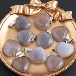 Pendant Necklaces Women Natural Grey Agate Heart Shape Stone Charm For Making DIY Jewellery Necklace Earrings Accessory