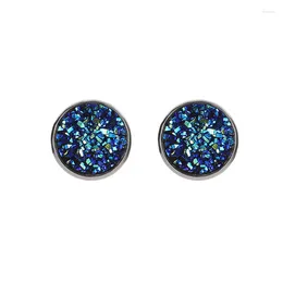 Stud Earrings 10 Pcs/lot Green Dark Blue Black Red Pink Grey Rough Druzy Drusy Stone Shinning Round Charm Metal Women Girl Gift