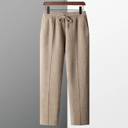 Mens Pants 100% Pure Wool Autumn Winter Thickened Knitted Long Slim Fitting Solid Colour Warm Flat Corner 231025