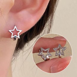 Hoop Earrings Fashion Smooth Sliver Colour Hollow Star Simple Cute Small Geometry Piercing Earring For Women Daily Wear Jewellery