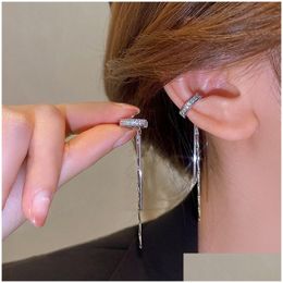 Ear Cuff Sier Color Crystal Tassel Non-Piercing Cuff Ear Clip Earring For Women Shiny Rhinestone Chain Fake Cartilage Piercing Jewe Dh Otxur