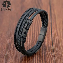 Charm Bracelets Luxury Stainless Steel Beaded Bracelet Fashion Men's Jewellery Classic Multilayer Braided Leather Bracelet Homme Year Men Gift 231025