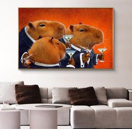 Paintings The Capybara Club Canvas Painting Abstract Animals Posters And Prints Modern Wall Art Pictures For Living Room Home Deco2850675
