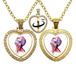 Pendant Necklaces Personalised And Fashionable Shaped Glass Cabochon 360 Degree Rotating Heart