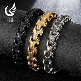 Fongten Punk Dragon Snake Link Chain Mens Bracelet 316L Stainless Steel Black Gold Silver Colour Viking Fashion Bracelets Jewellery 2214N