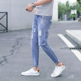 Men's Jeans 27-36 Men Hole Ripped Casual Fashion Cotton Stretch Elastic Slim Skinny Denim Pants Trousers Streetwear Hip Hop