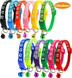 Cloth Bells Cute Cats Collars Adjustable Buckles Fashion Pet Dog Collar Footprint Pattern Pet Lead Supplies Accessories VTKY22949828257