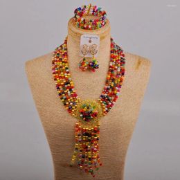 Necklace Earrings Set Multicolor African Beads Jewelry Crystal Costume