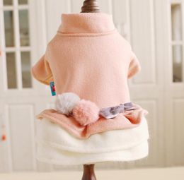 New Thickening Woollen pet dog Clothes Princess Skirt With Fluffy Ball And Bowknot Dress Yorkies Teddy Poodle Dresses coat Jacket7935867