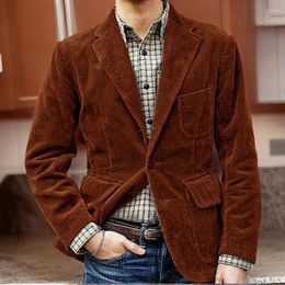 Men's Suits Suit Jacket Corduroy Single-Breasted Male Blazer For Business Prom 1 Pc Solid Colour Casual Fashion Outwear 2024