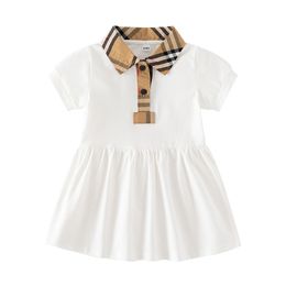 Infant and Toddler Designer Dresses Lovely Baby Girls Summer Lapel Plaid Dress Children Short Sleeve Cotton Skirt BH68