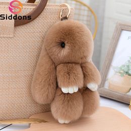 Keychains Lanyards Luxury 15cm Real Rex Rabbit Fur Keychain Lovely Play Dead Rabbit Key Ring Girls Key Bag Decoration Emo Jewelry Accessories Gifts 231025