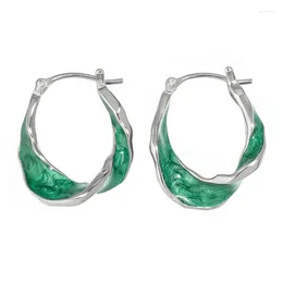 Stud Earrings Twist Ring U-shaped Design With A High-end Green Drop Glue S925 Sterling Silver And Ear Buckles For Women